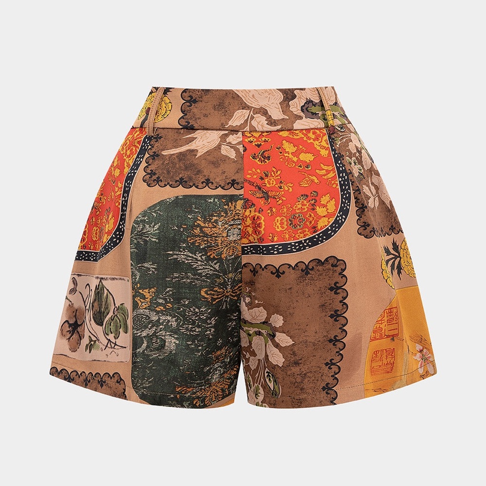Vintage-Inspired High Waist Patchwork Shorts - Picture 2 of 3